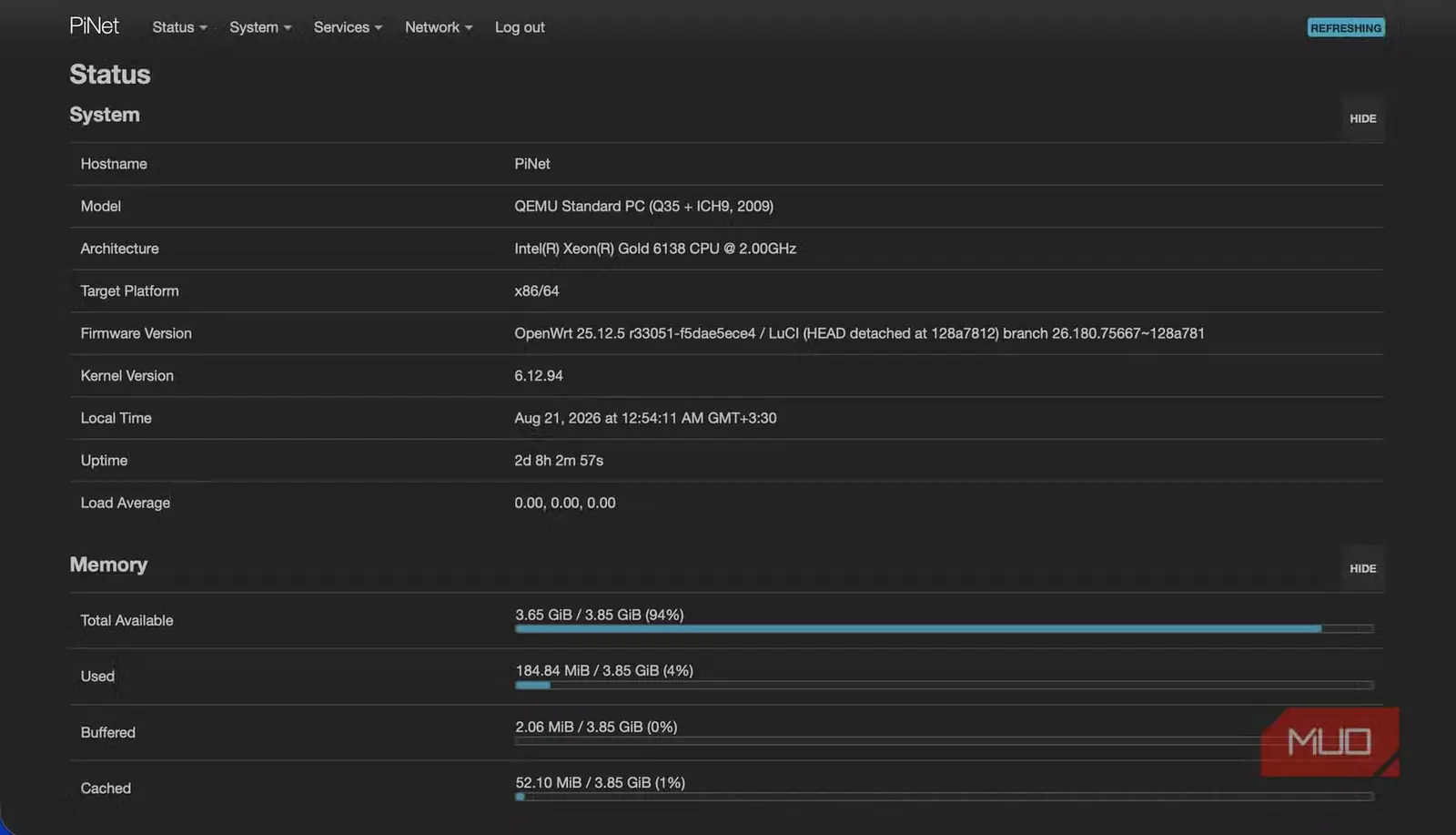 وضعیت سامانهٔ روتر مجازی OpenWrt در PiNet