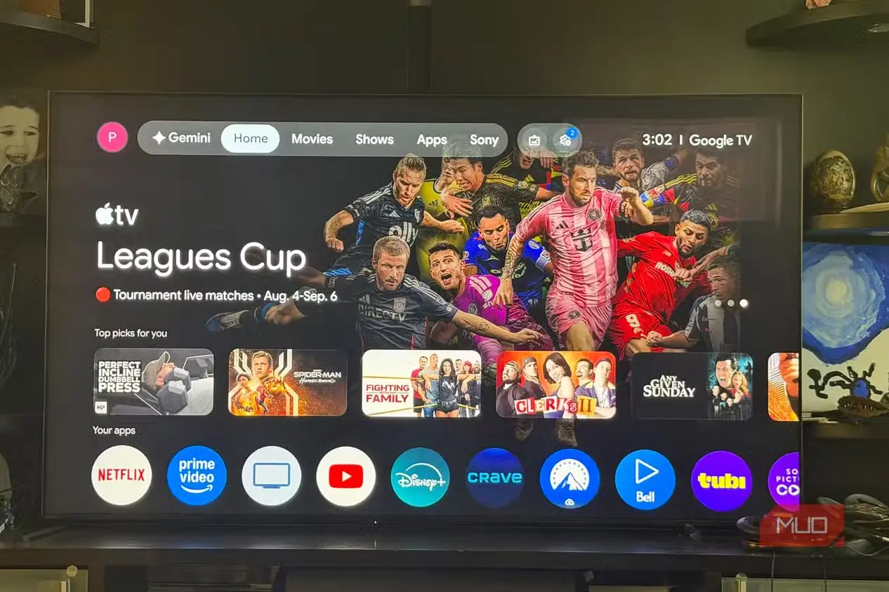 صفحهٔ اصلی Google TV روی تلویزیون سونی براویا 9 مینیLED