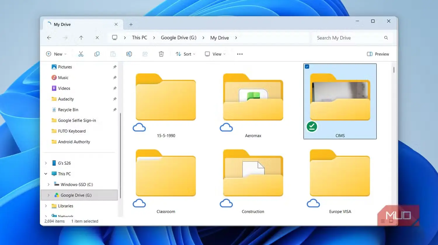 پوشه Google Drive در فایل اکسپلورر