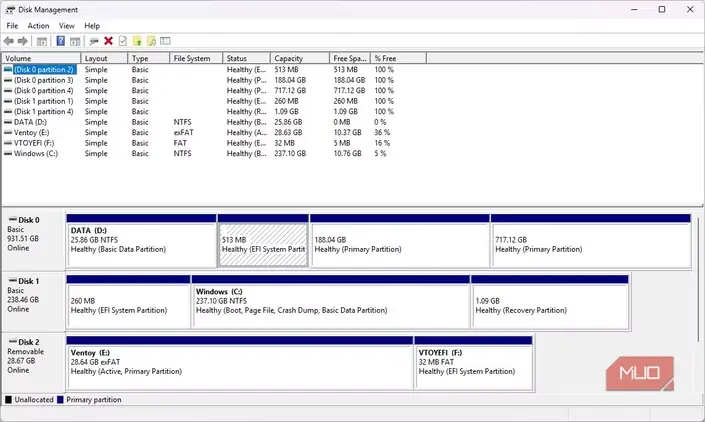 مشاهده درایوها در Disk Management