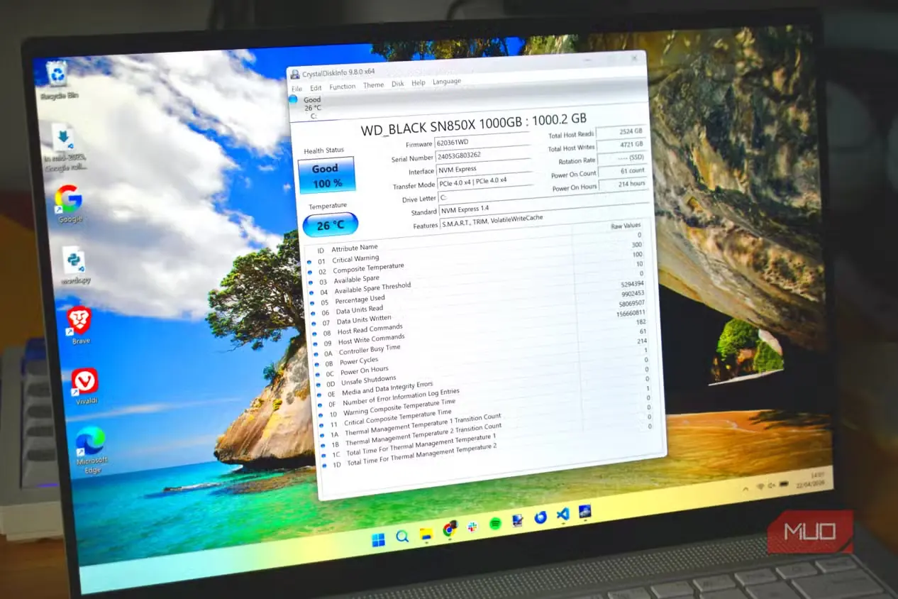 اطلاعات CrystalDisk درباره دادههای درایو NVMe