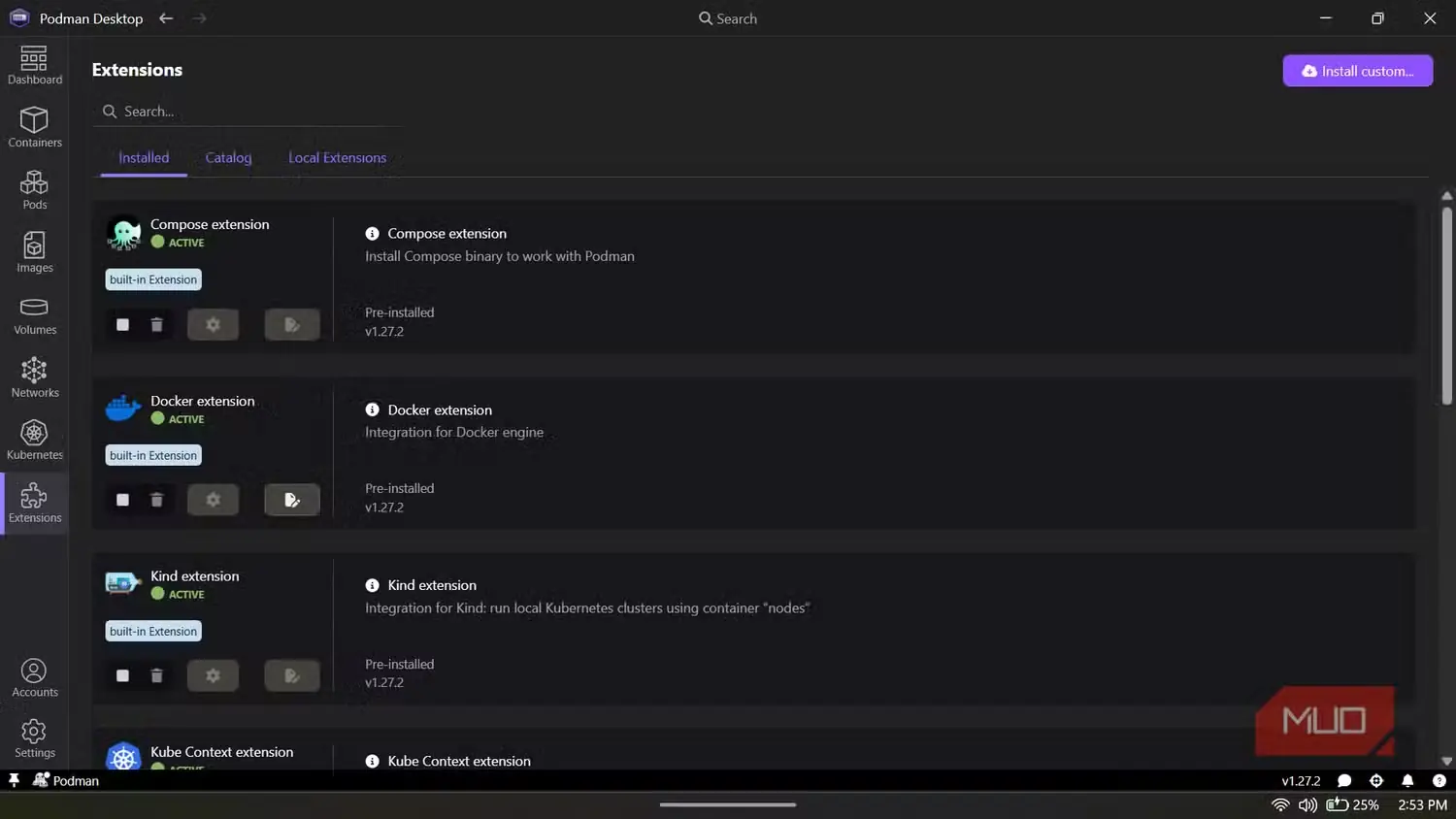 صفحهٔ افزونهها در برنامهٔ پادمن دسکتاپ
