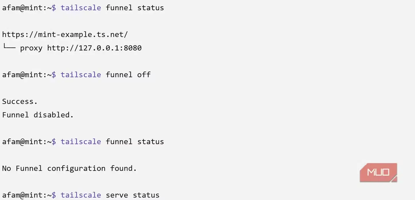 احراز هویت و غیرفعالسازی Funnel در tailnet.