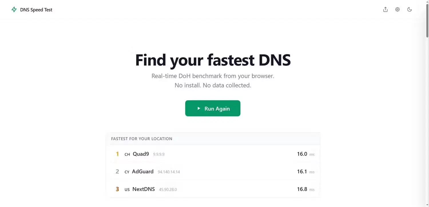 نتایج آزمون سرعت DNS صورتگرفته