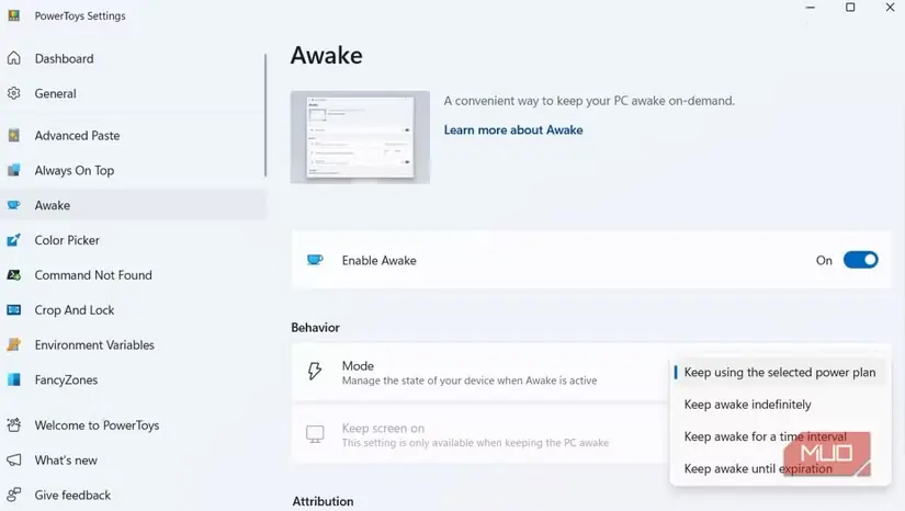 نمایش قابلیت Awake در Microsoft PowerToys