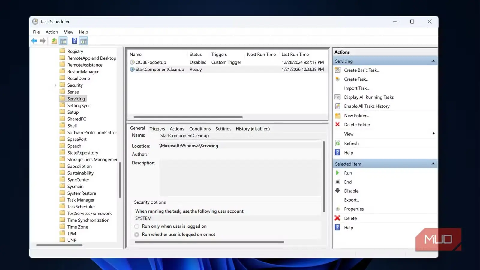 وظیفهٔ StartComponentCleanup در Task Scheduler ویندوز