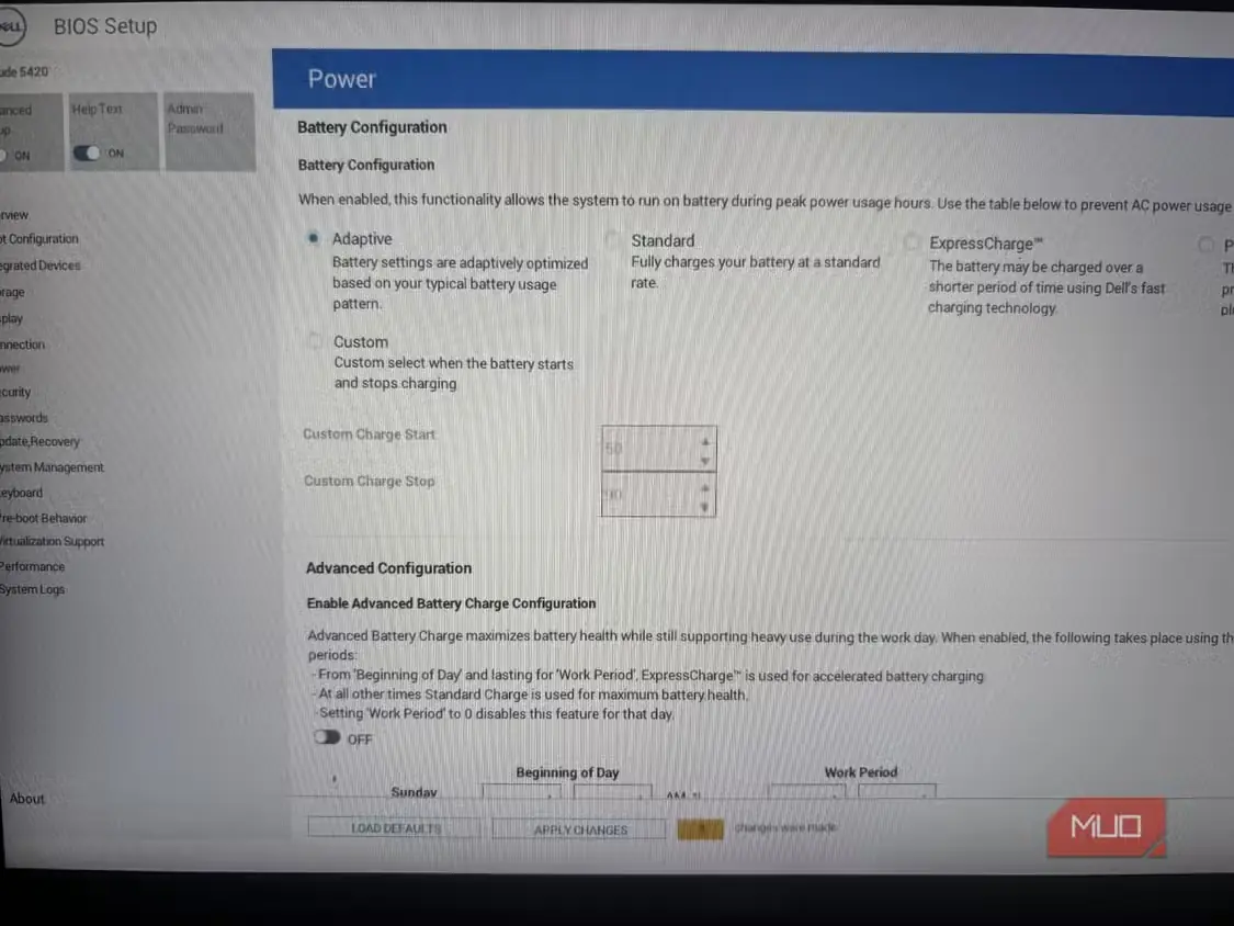 بخش توان در BIOS لپتاپ Dell
