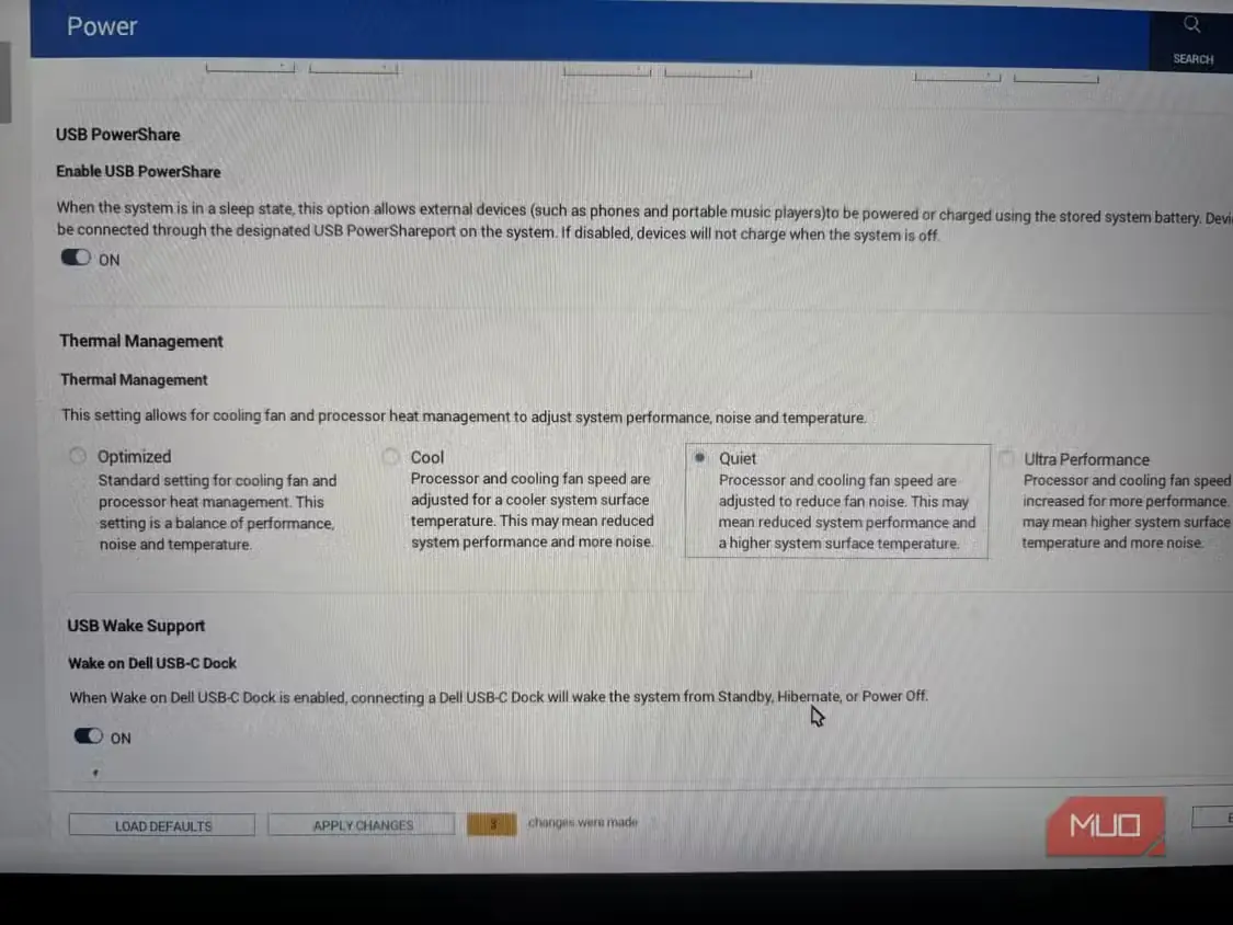 مدیریت حرارتی در BIOS لپتاپ Dell