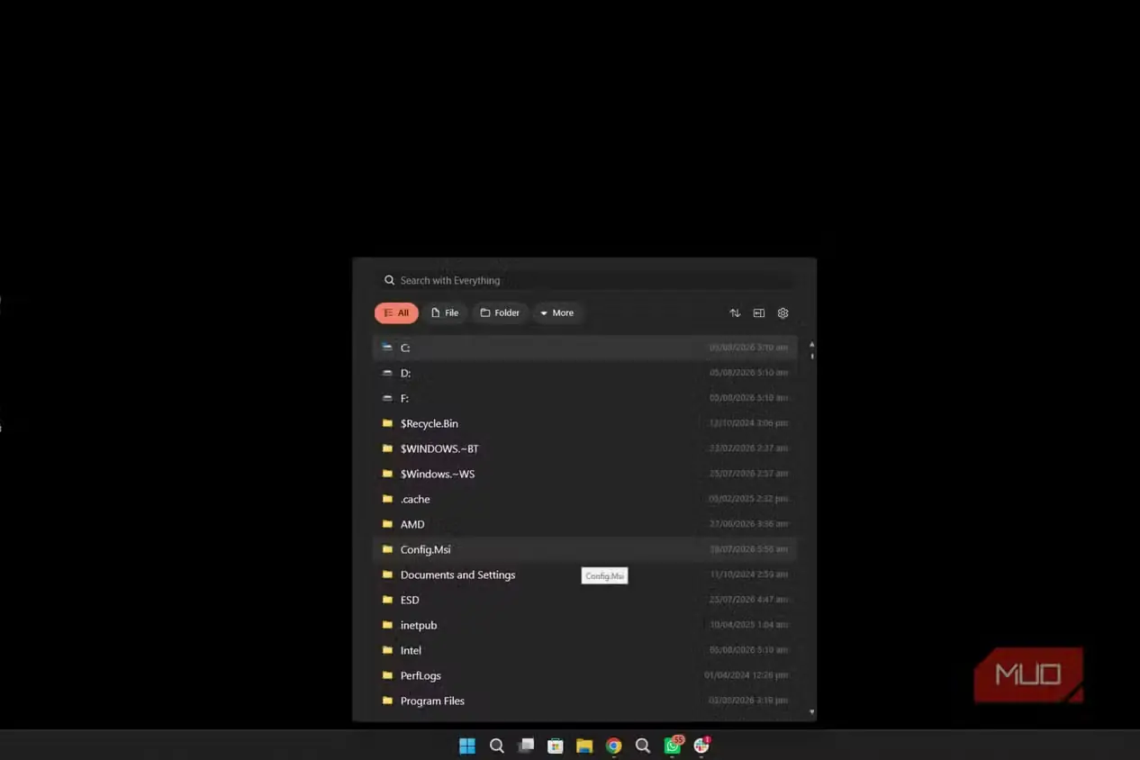 جستجو با ابزار Everything در ویندوز.