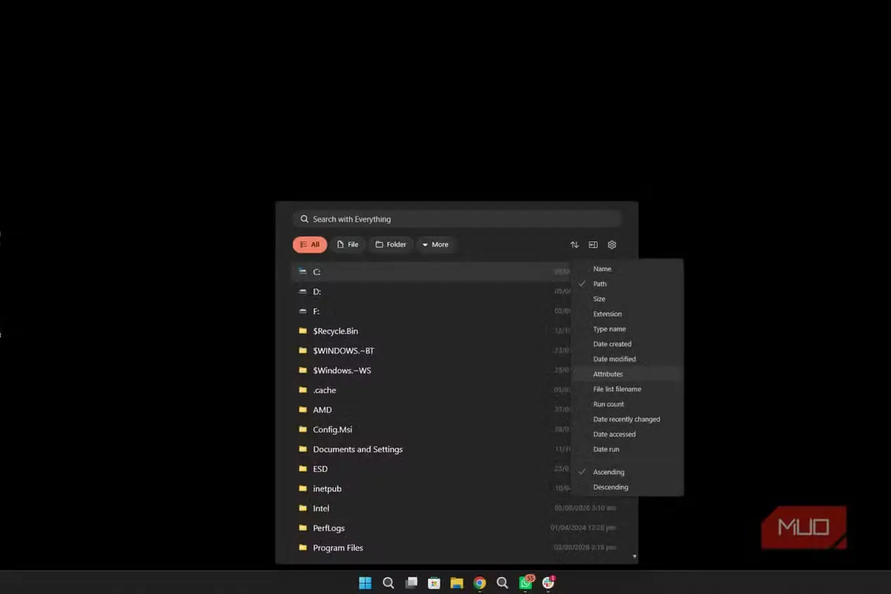 جستجو با ابزار Everything در ویندوز.