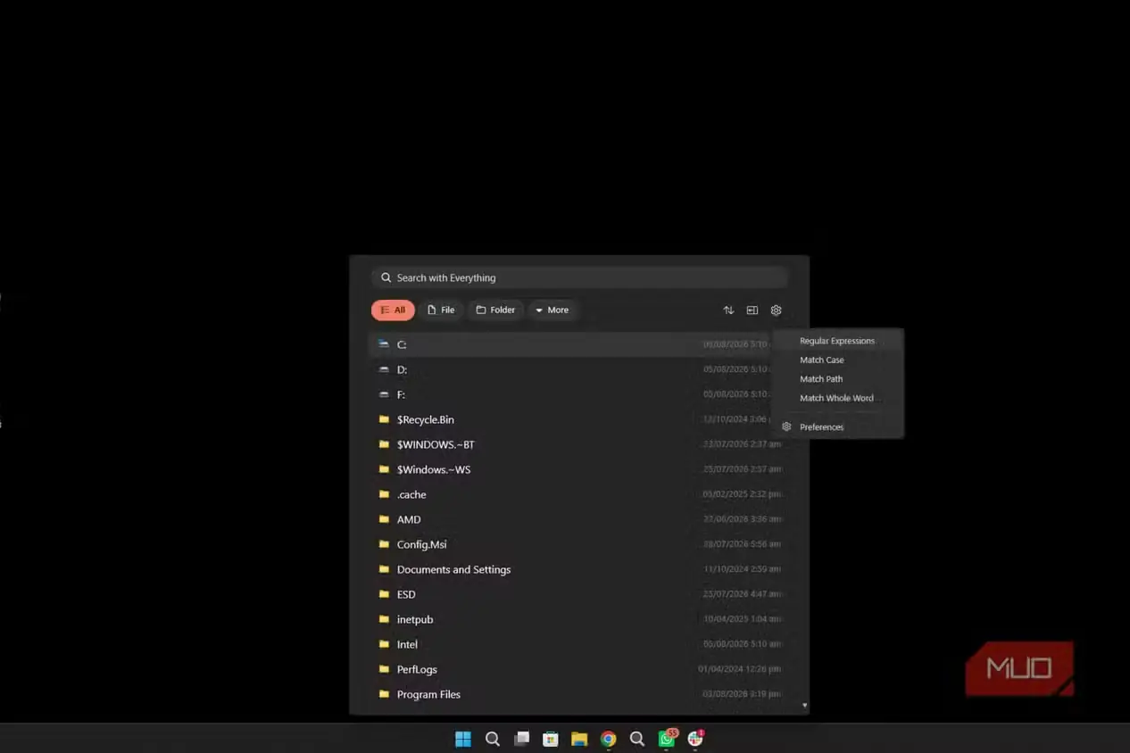 جستجو با ابزار Everything در ویندوز.