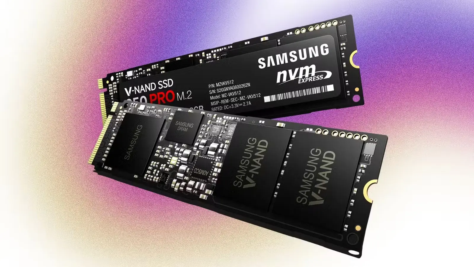 اساسدی Samsung V-NAND Pro M.2 NVMe سامسونگ با نمایش تراشههای NAND و کنترلر روی برد مدار چاپی
