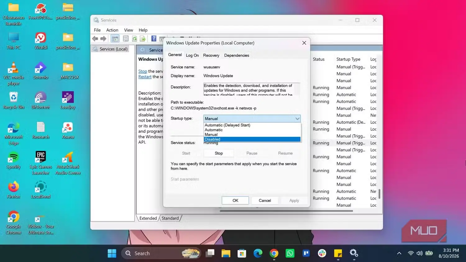 خصوصیات سرویس Windows Update ویندوز