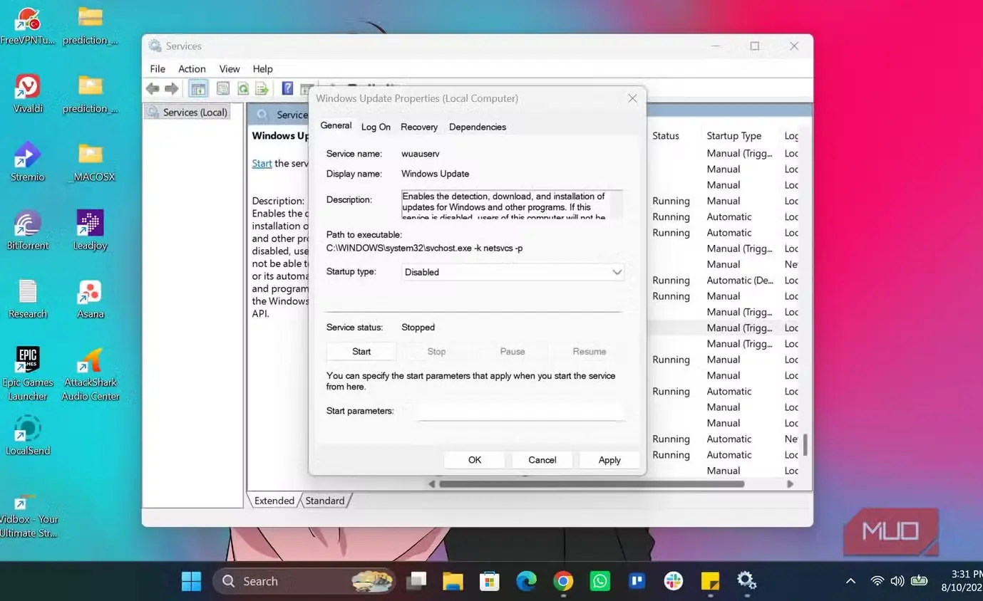غیرفعال کردن سرویس Windows Update ویندوز