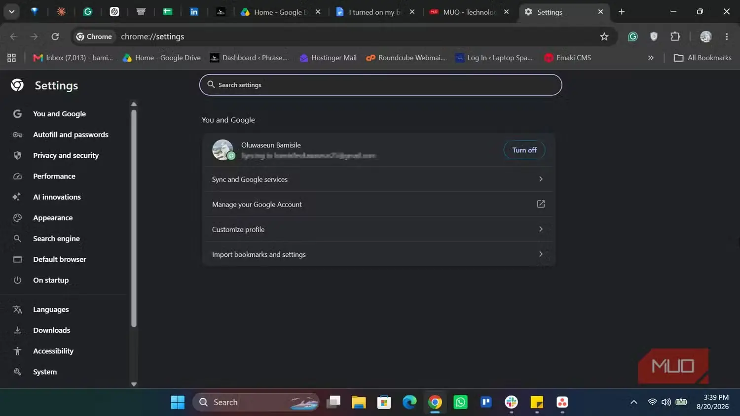 بخش تنظیمات مرورگر کروم