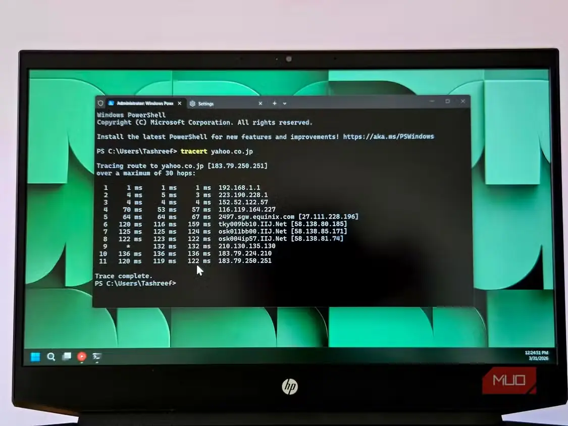 اجرای دستور tracert در ترمینال ویندوز 11 (2)