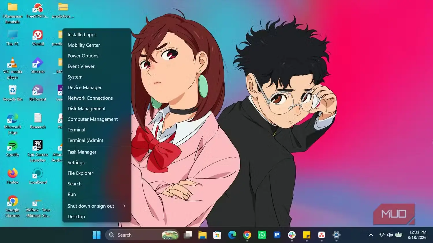 منوی متنی دکمهٔ Start در Windows