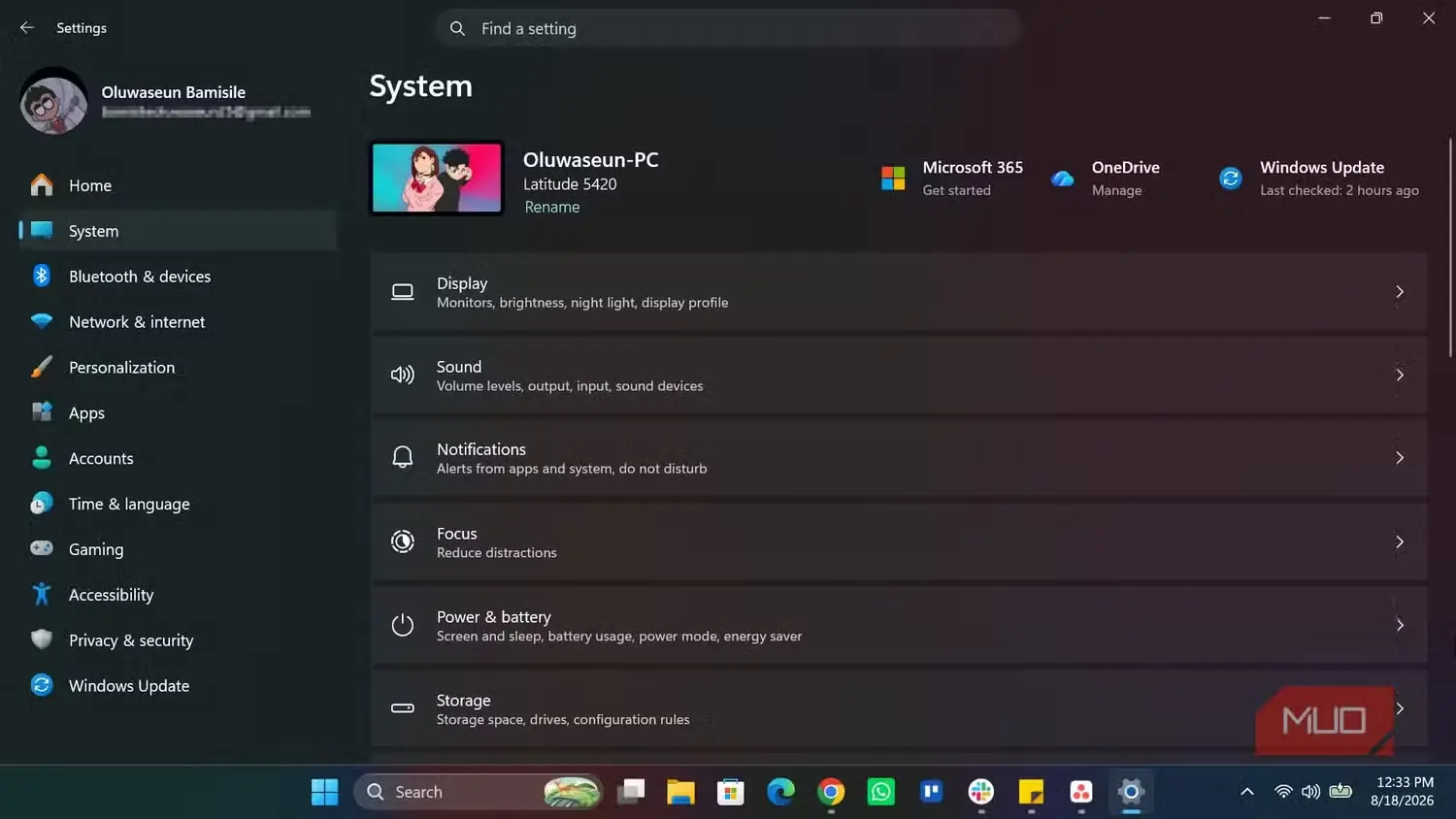 صفحه System در Settings ویندوز ۱۱