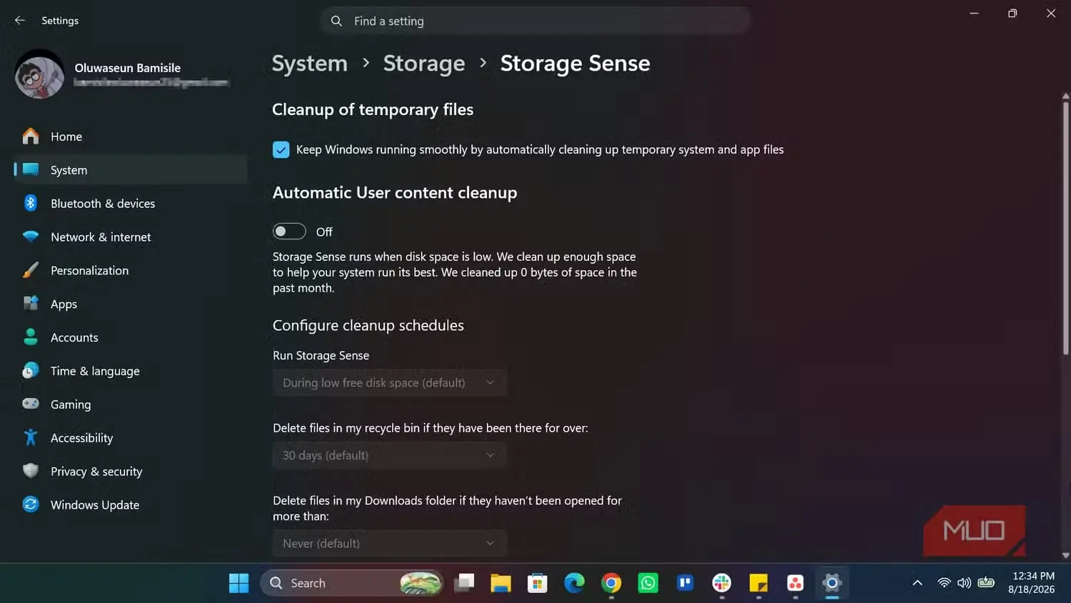 Storage Sense در Settings ویندوز ۱۱