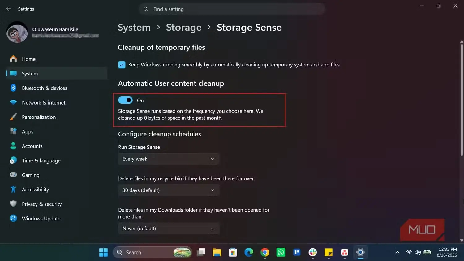 فعالسازی Storage Sense