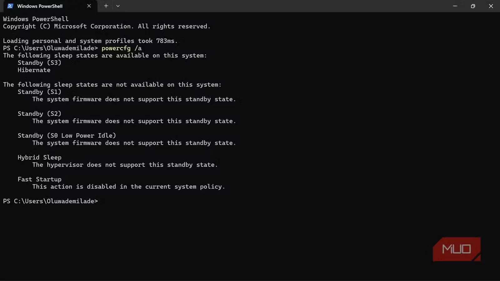 ویندوز PowerShell نمایش وضعیتهای موجود خواب