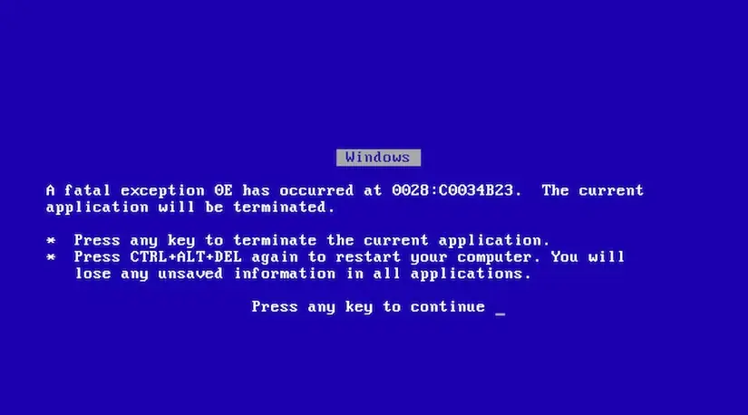 صفحه آبی مرگ Windows حاوی خطای مهلک