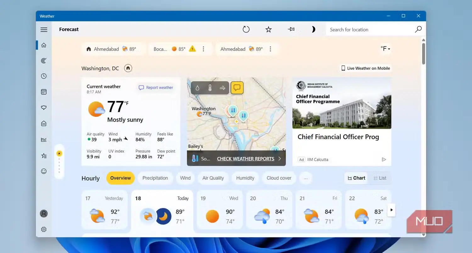 برنامه Windows Weather روی میزکار