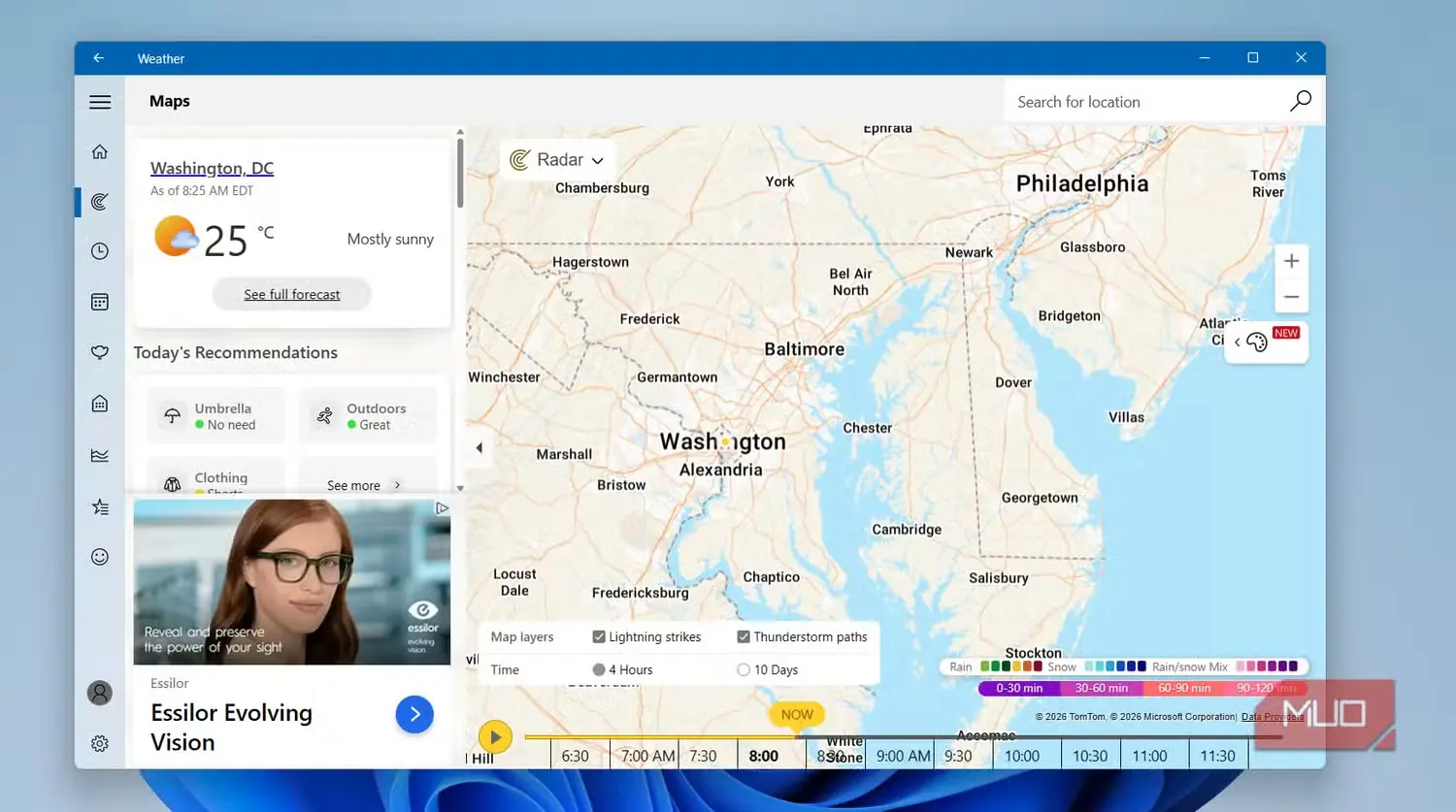 برنامه Windows Weather با نمایش نقشه روی میزکار