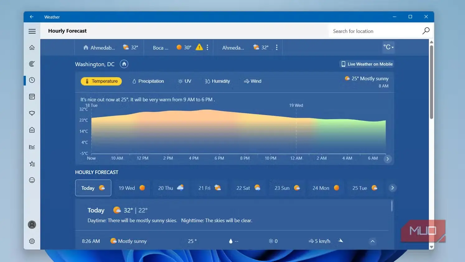 پیشبینی ساعتی برنامه Windows Weather روی میزکار