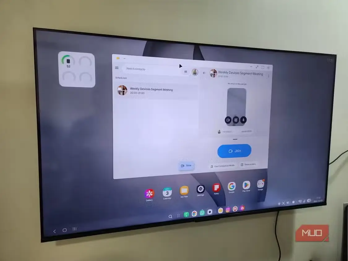 Samsung DeX روی تلویزیون در حال نمایش Google Meet