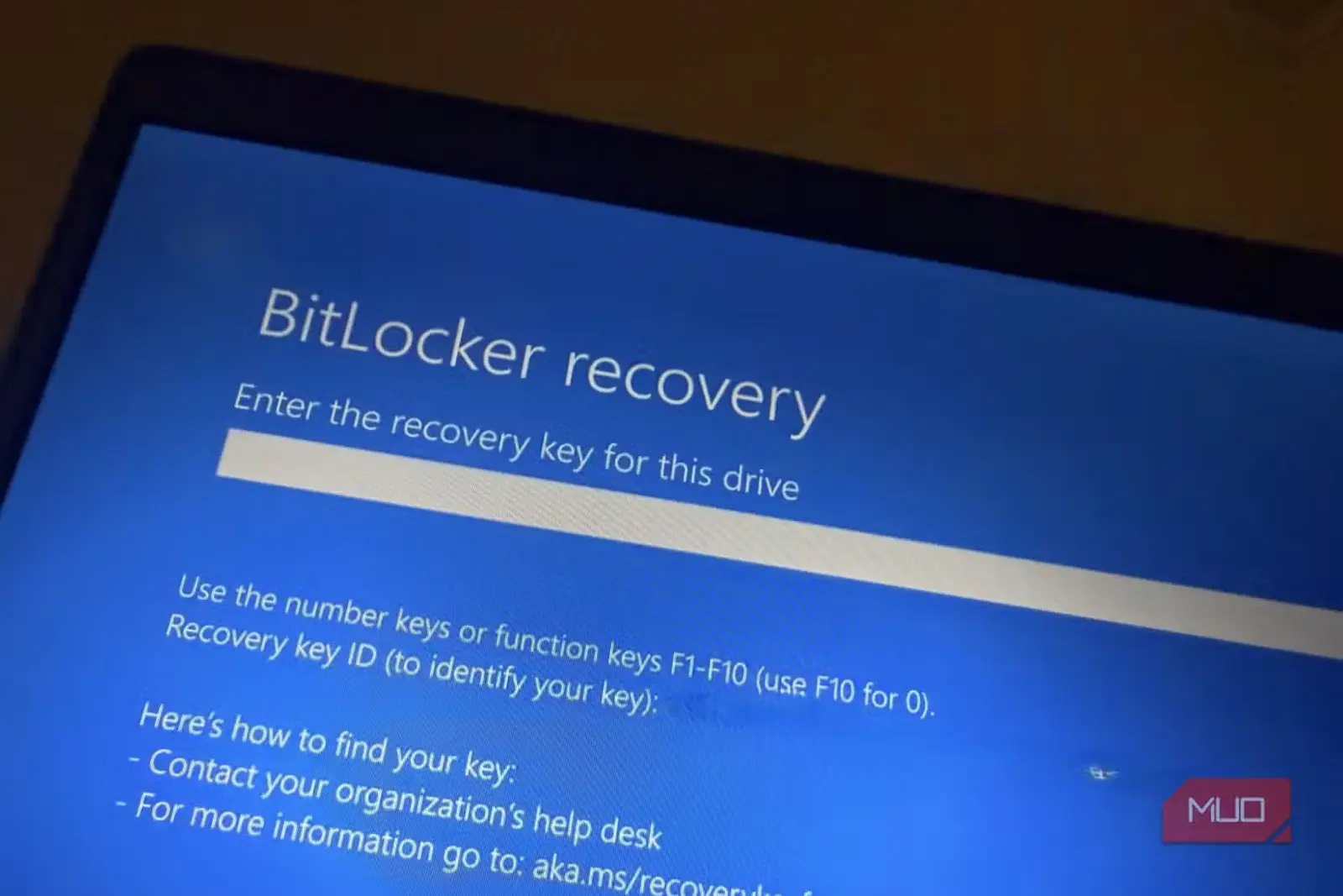 صفحهٔ بازیابی BitLocker در ویندوز
