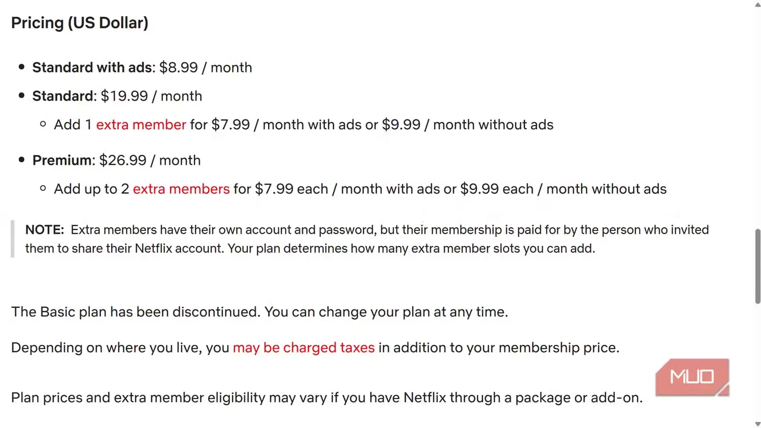 نمای کلی قیمت‌ها و طرح‌های اشتراک Netflix