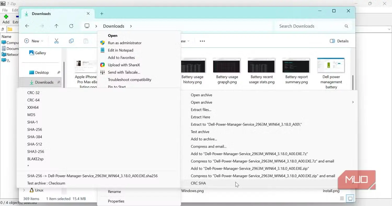 گزینه SHA-256 در 7-Zip