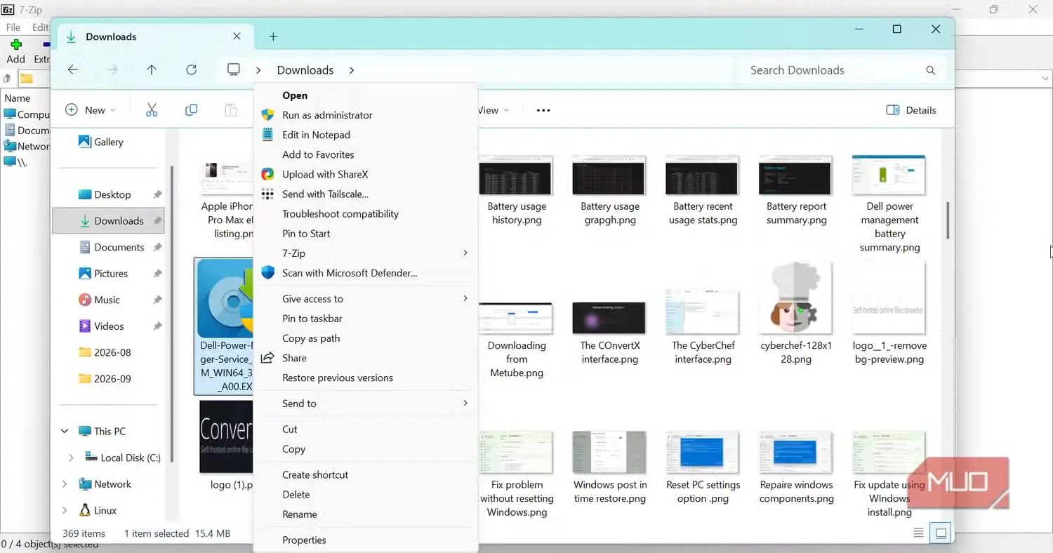 منوی راستکلیک 7-Zip