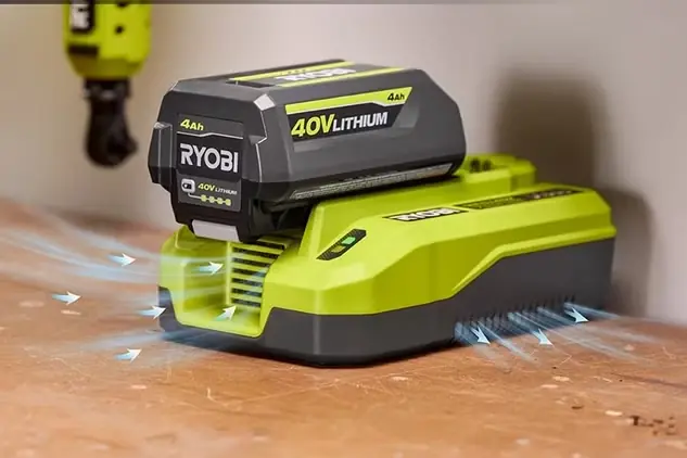 نمایش سرمایش فعال باتری 40v در شارژر دومنظورهٔ Ryobi