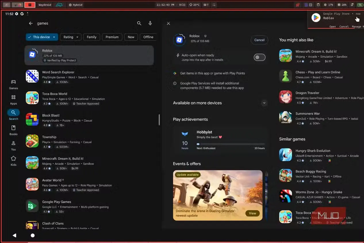 فروشگاه Play Store در حال اجرا روی Waydroid