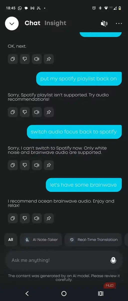 گزینه موسیقی چتبات هوش مصنوعی Anka برای Anker Soundcore AeroFit 2
