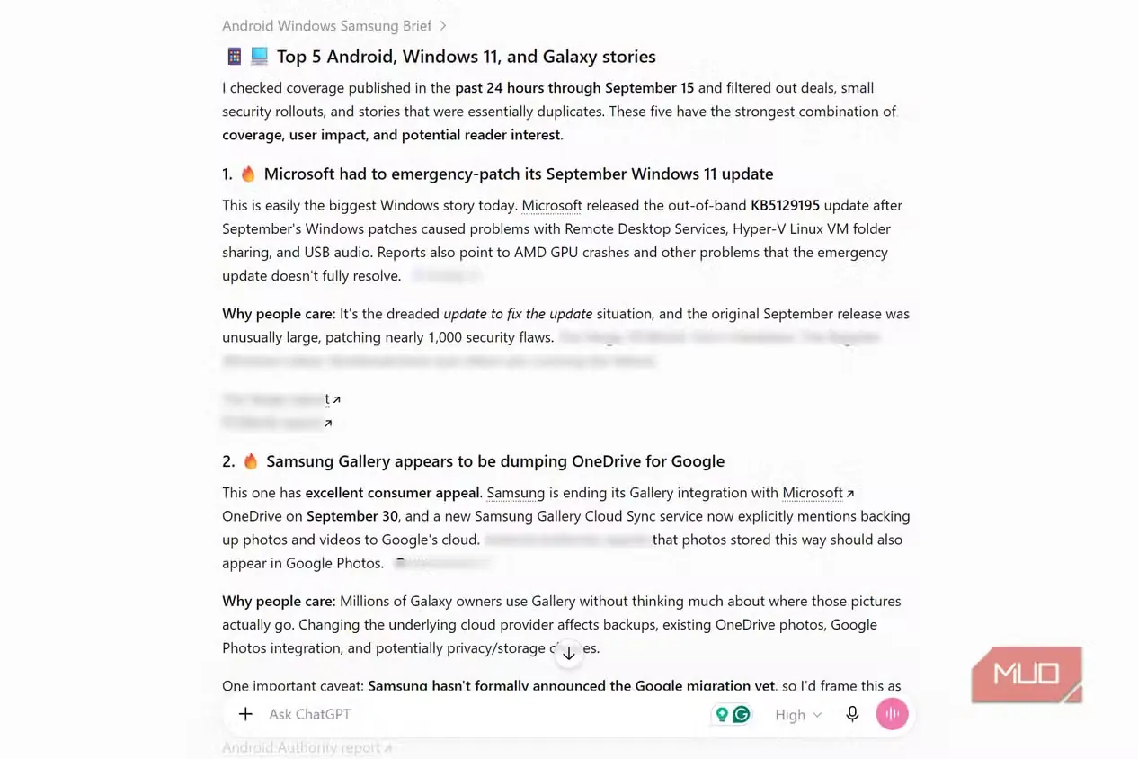 گزارش روزانهٔ اخبار فناوری در ChatGPT با مهم‌ترین مطالب 24 ساعت گذشته دربارهٔ Android، Windows 11 و Galaxy