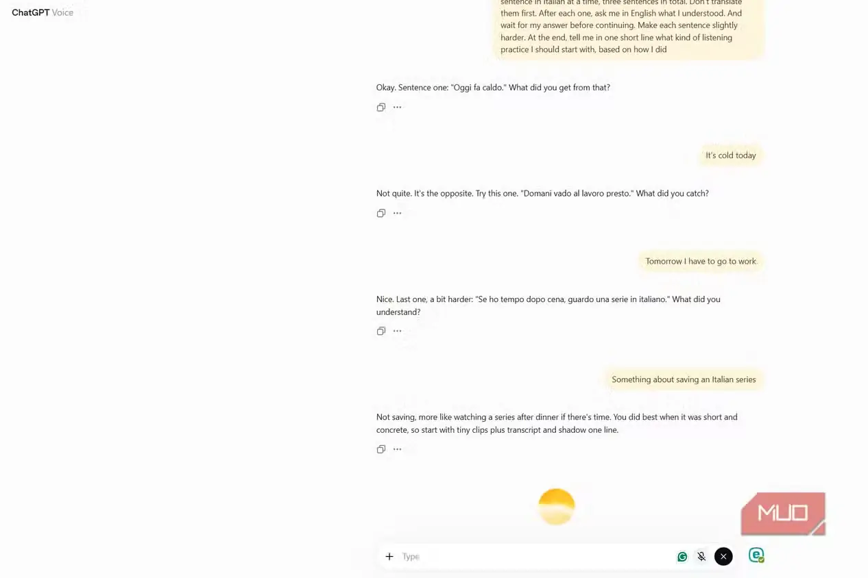 آزمون درک شنیداری ایتالیایی با سه جمله کوتاه در حالت صوتی ChatGOT و پیشنهاد کلیپ‌های کوتاه دارای متن پیاده‌شده برای تمرین سایه‌گویی