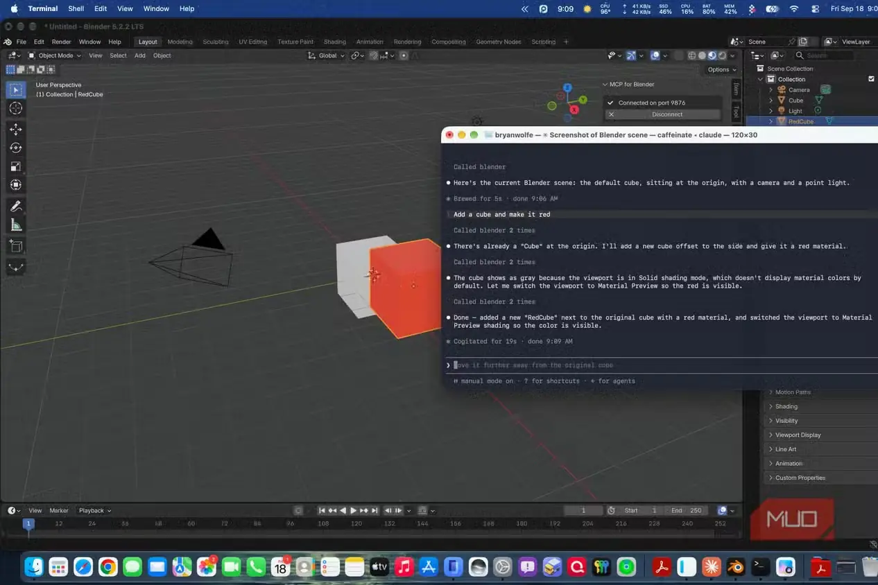 نمونه ویرایش صحنه Blender با Claude Code