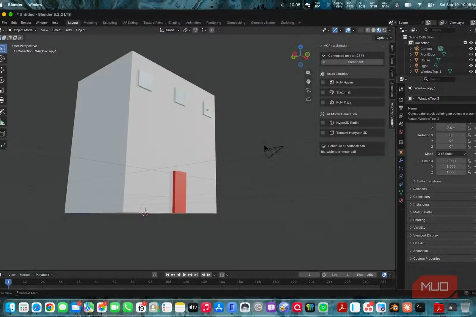در قرمز ساختهشده با Claude در Blender روی رایانه Mac