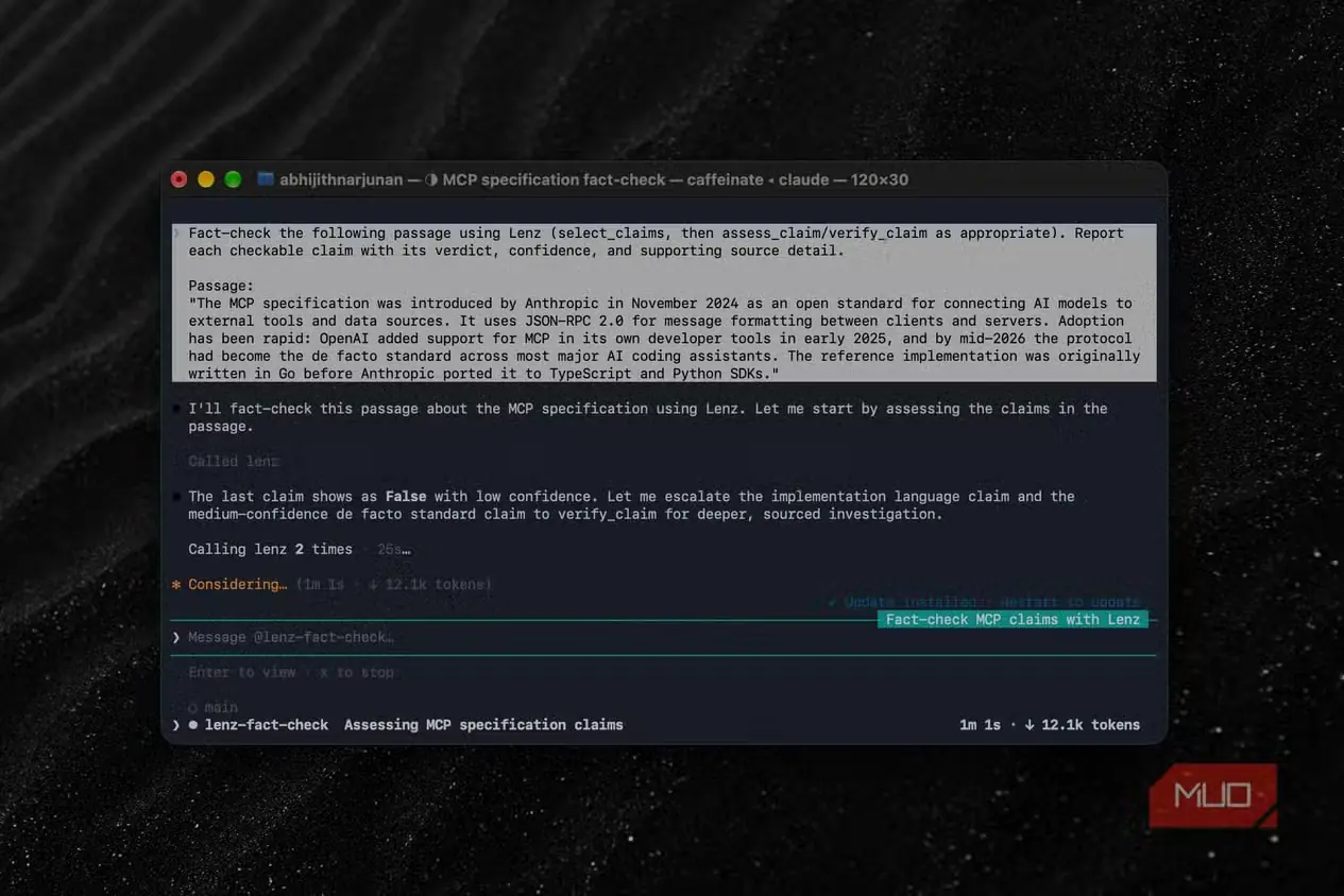 نمایش نتایج راستیآزمایی Lenz در Claude Code