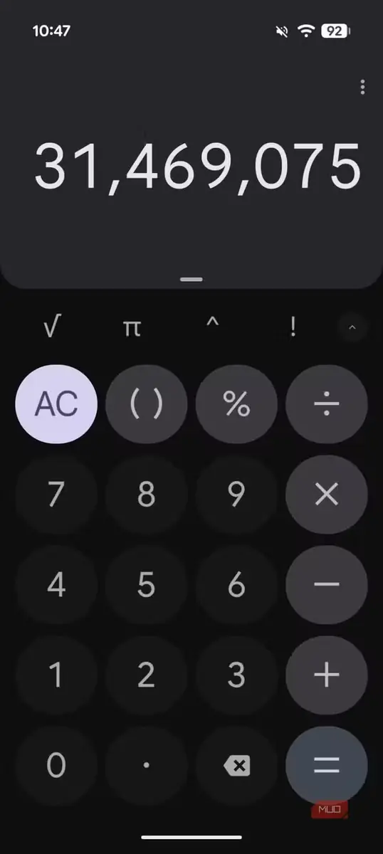 نمای تیرهٔ ماشینحساب