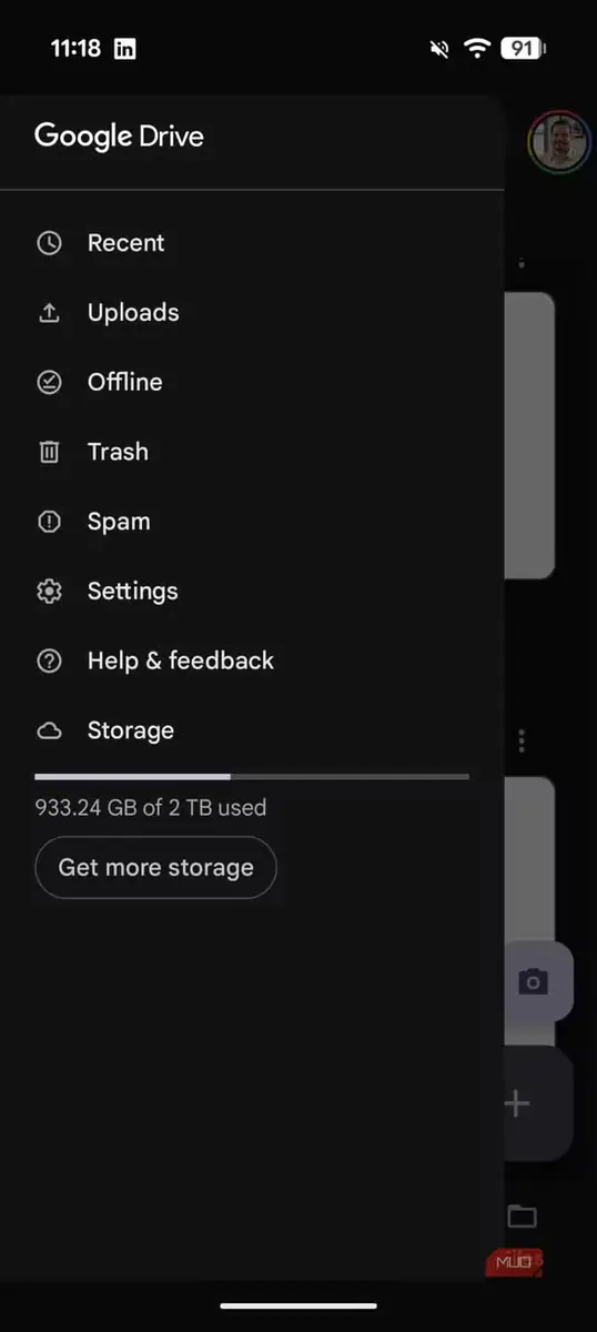 نمای تیرهٔ Google Drive