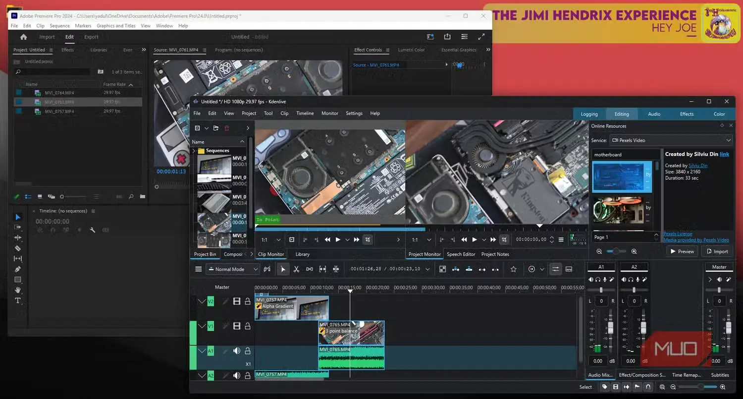 اجرای هم‌زمان Kdenlive و Premiere Pro روی رایانه رومیزی