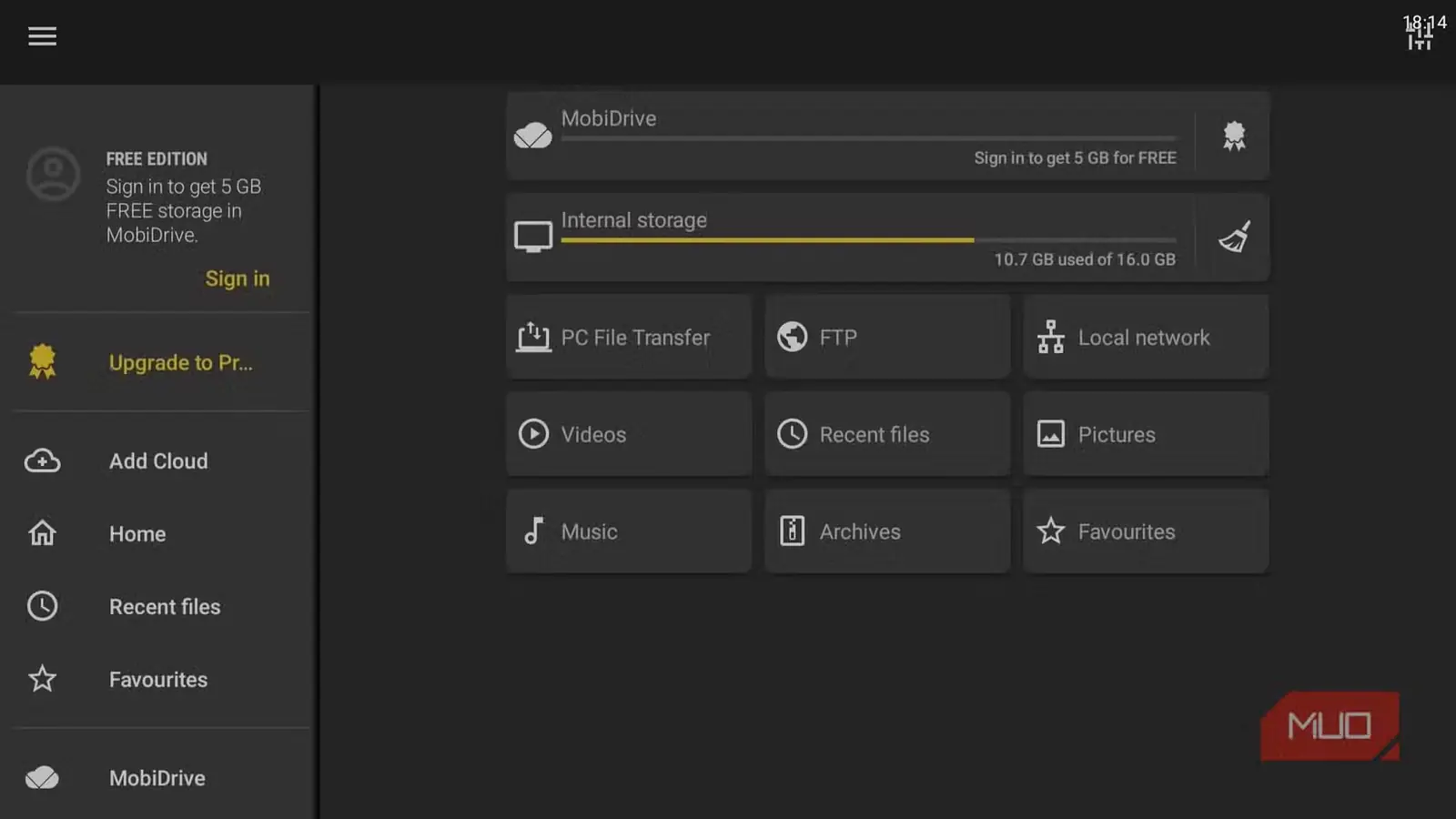 نمای برنامه File Commander روی صفحه تلویزیون