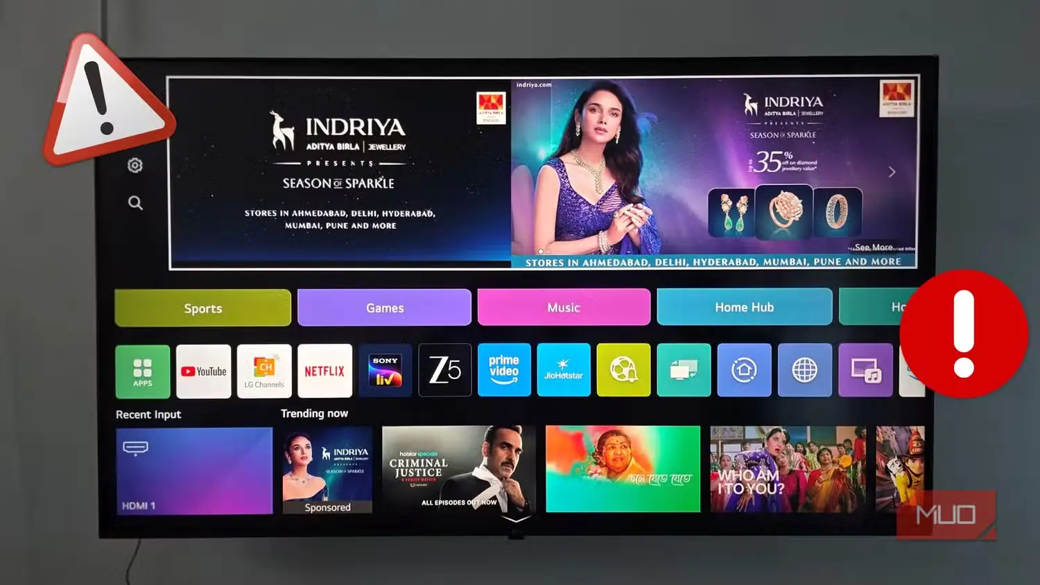 تلویزیون هوشمند LG نصبشده روی دیوار