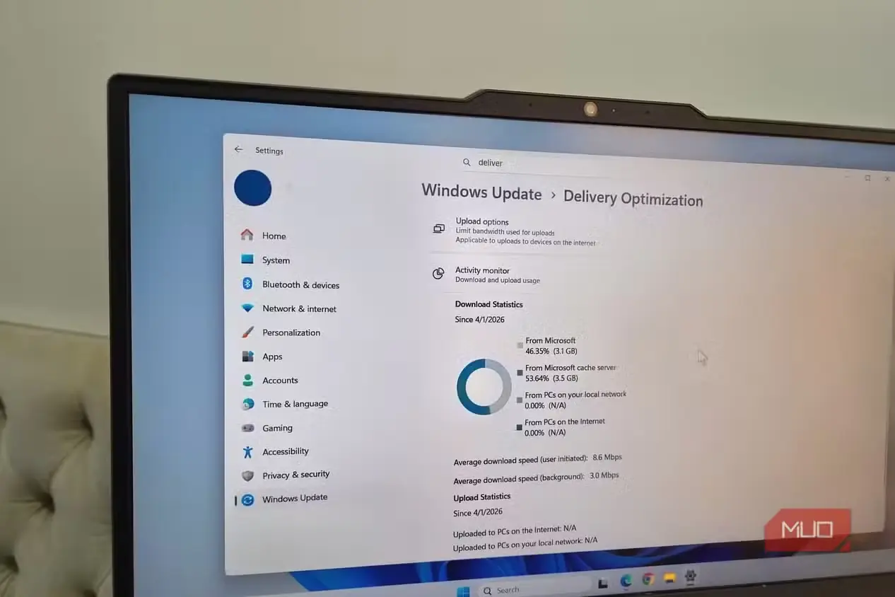 نمایش قابلیت بهینهسازی تحویل در لپتاپ