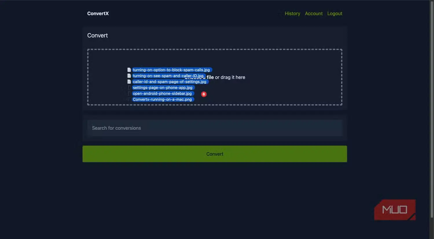 افزودن فایلها به رابط ConvertX