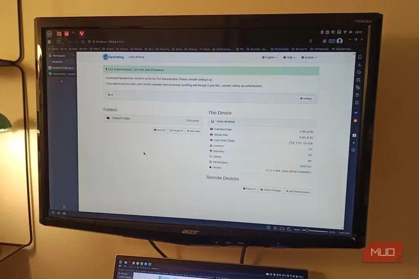 نمای Syncthing در مرورگر وب
